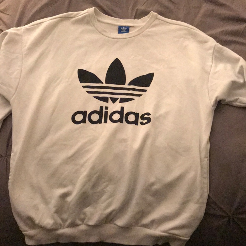 Adidas White Crew Neck Sweatshirt
